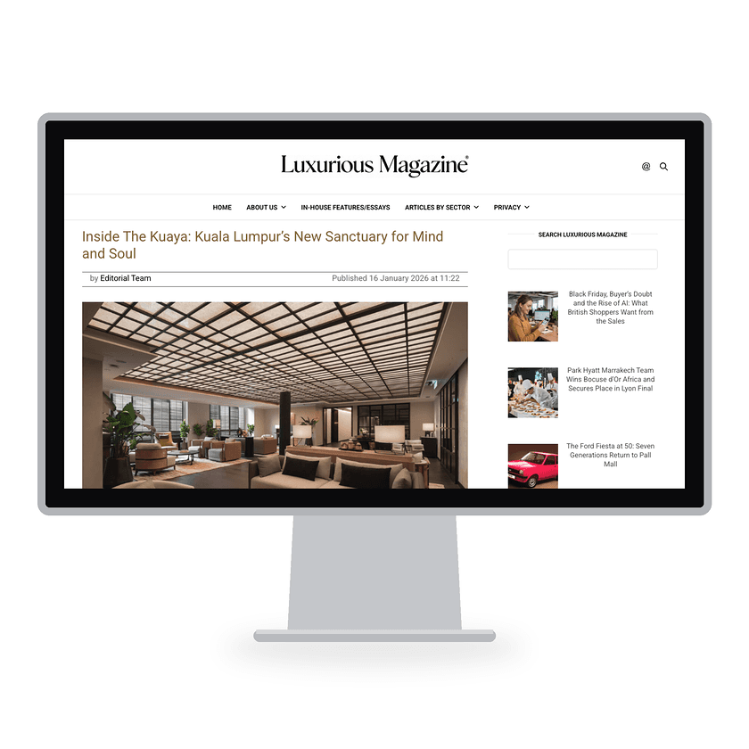Desktop monitor showing Luxurious Magazine’s article about The Kuaya.
